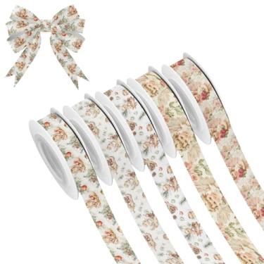 Imagem de SEHANY 5 rolos de fita de Natal 0,59 polegadas 5 jardas fitas de tecido anjo fofo fitas de cetim festival fitas decorativas de Natal para embrulho de presente faça você mesmo artesanato grinalda