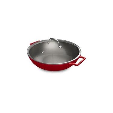 Imagem de Panela Wok de Ferro Fundido Esmaltado Oxford Aroma Vermelha 35cm para Indução