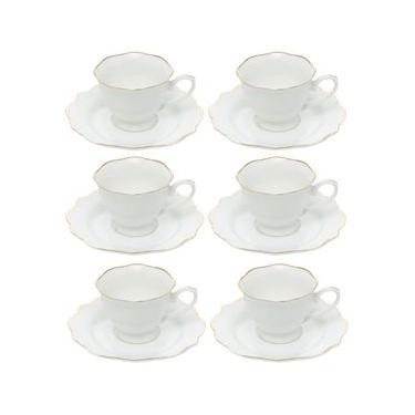 Imagem de Jogo de xícaras de chá de porcelana Wolff Maldivas 6 peças 180ml filete dourado