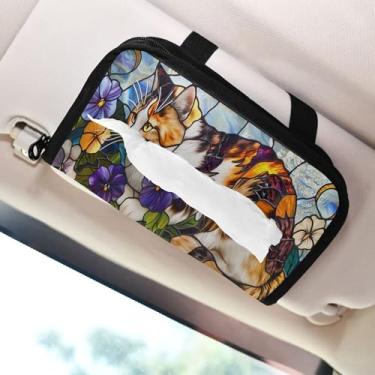 Imagem de SEHANY Porta-lenços de carro de gato fofo, caixa de lenços de papel de carro, suporte de guardanapo retangular dispensador de máscara de carro caixa de lenços de veículo para automóvel universal