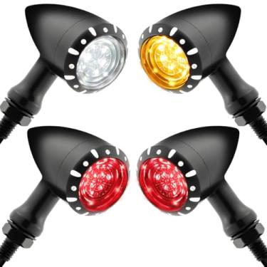 Imagem de Eagwinger Bala de seta LED para motocicleta, luzes piscantes SMD, sinais de direção traseiros (orifício de montagem de 10 mm) (preto frontal + traseiro)