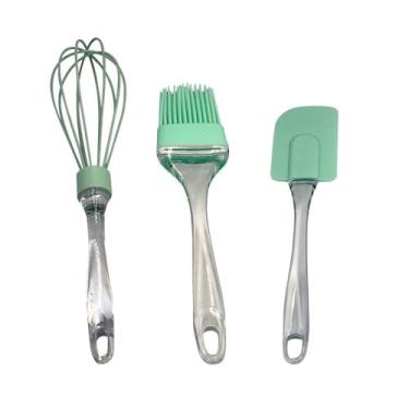 Imagem de Conjunto de Utensílios de Cozinha em Silicone, Verde, 3 Peças, Batedor, Pincel e Espátula