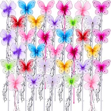 Imagem de 33 Pcs Fairy Wand Butterfly Wands Glitter Wand with Ribbon Colorful Princess Wands Tea Party Supplies for Halloween Cosplay Costume Birthday Baby Shower Decoration Shows Photo Props, 8 Vibrant Colors