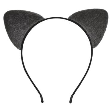 Imagem de HoveBeaty Orelhas de gato pretas, tiara de orelhas de gato, orelhas de gato macias, acessórios de cabelo para baile de máscaras de cosplay de Halloween (cinza)