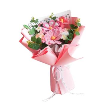 Imagem de Esquirla 17,7 polega Crochê Flores Tricô Buquê Decoração de Natal Leve Artificial para Melhor Namorada Multifuncional, Rosa