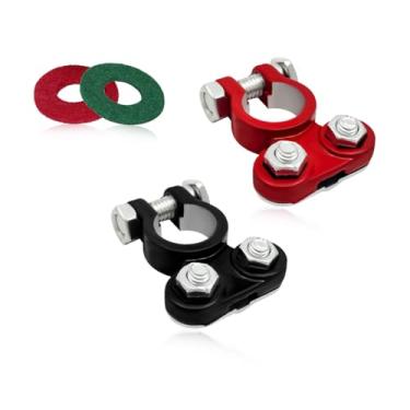 Imagem de Ohleats 1 par de conectores de terminais de bateria, terminal superior de conector de liga de alumínio com 2 arruelas anticorrosão, extremidade de cabo de bateria ajustável positiva e negativa para