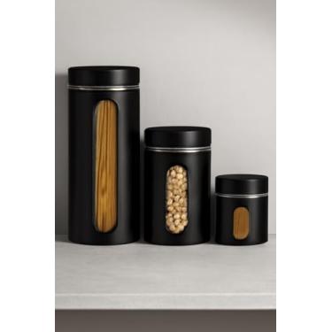 Imagem de Potes de Vidro Com Tampa Preta Herméticos 3 Peças - Pote de Vidro com Tampa e Visor para Armazenamento de Alimentos