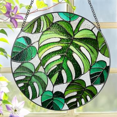 Imagem de Vitral pendurado em vitrais, 20 cm Monstera Plant Suncatcher, apanhador de sol de plantas, decoração para amantes de plantas, presentes para amantes de plantas, Dia das Mães, aniversário, inauguração