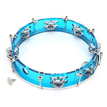 Imagem de LiebeWH Pandeiro, Instrumento de Jingles de Percussão Ajustável de 10 Polegadas, Design de Fileira Dupla para Apresentações Em Festas e karaokê (Azul)