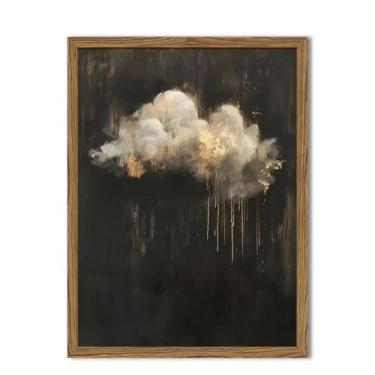 Imagem de Arte de parede Dark Moody Cloud, vintage nuvem chuva decoração de parede pinturas abstratas céu gótico paisagem academia textura 3D pintado à mão arenito arte para quarto sala de estar 61 x 91 cm