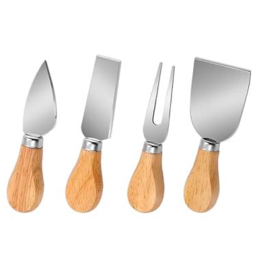 Imagem de Conjunto Gourmet de Utensílios para Queijo, 4 Peças em Aço Inox e Cabo de Madeira, Facas Especiais para Corte e Servir, 13cm x 3cm