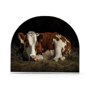 Imagem de JUZIHAI Porta-guardanapos branco marrom vaca para mesa dispensador de guardanapo em pé acrílico suporte de lenços de mesa independente para cozinha sala de jantar bar festa decoração de casa