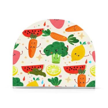 Imagem de Qilmy Porta-guardanapos acrílico de vegetais fofos, suporte de lenços de mesa independente transparente, dispensador de papel de coquetel para cozinha, jantar, restaurante, bar, decoração, 1 pacote