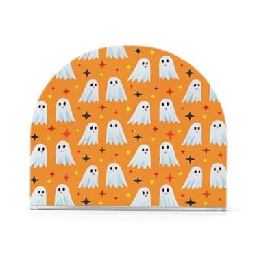 Imagem de JUZIHAI Suporte de guardanapo de Halloween Boo para mesa dispensador de guardanapo de acrílico para mesa suporte de lenços independente para cozinha sala de jantar bar festa decoração de casa