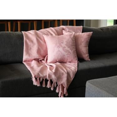 Imagem de Manta Capa de Sofá Retrátil Decorativa 2 e 3 Lugares Elegante com Franjas – Proteção e Estilo para Sala de Estar (Rose)