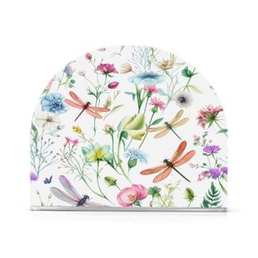 Imagem de JUZIHAI Porta-guardanapos de aquarela floral libélulas para mesa dispensador de guardanapo de acrílico para mesa suporte de lenços independente para cozinha sala de jantar bar festa decoração de casa