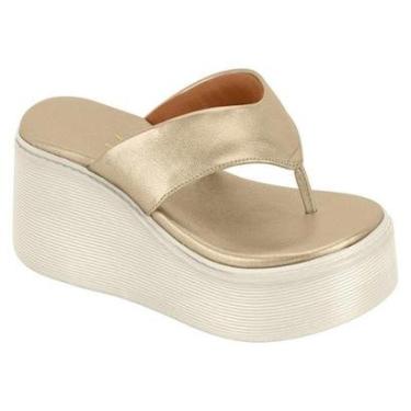 Imagem de Tamanco Feminino Vizzano Flatform Dourada Estilo Liso Conforto-Feminino