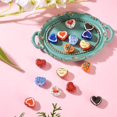 Imagem de 16 peças de contas de cerâmica de coração perolado colorido amor coração porcelana espaçador para artesanato faça você mesmo colar de dia dos namorados pulseira acessórios de fabricação de joias