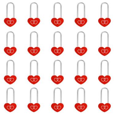 Imagem de VeYocilk Cadeado de coração de liga de alumínio vermelho, 20 peças, cadeado de coração único para casais, amigos, dia dos namorados, aniversário, casamento, viagem, ponte (sem chave)