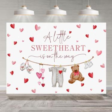 Imagem de Rsuuinu Pano de fundo para fotografia de chá de bebê A Little Sweetheart is On The Way Loving Heart Background Valentine's Day 2,1 x 1,5 m, decoração de festa para chá de bebê, banner, cabine