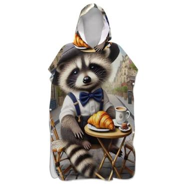 Imagem de TSENQUE Roupão vintage guaxinim animal surf poncho trocador para adultos leve feminino ponchos com capuz praia moletom toalha natação