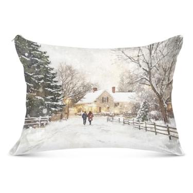 Imagem de Snow Walk Capa de almofada branca macia 50,8 x 76,2 cm Queen Fronhas duráveis com zíper