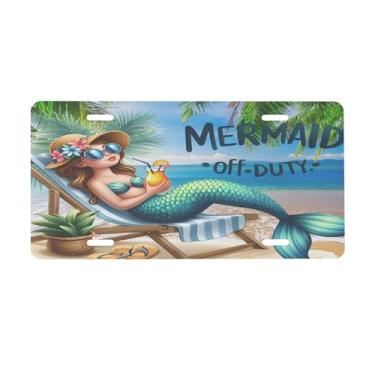 Imagem de Sereia Summer Beach placa de licença para frente do carro placas de carro alumínio metal adequado para caminhão, placa de porta de carro, bar, café, acessórios automotivos para homens e mulheres 15 x