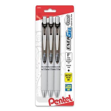 Imagem de Pentel Caneta esferográfica esferográfica retrátil EnerGel Deluxe RTX Pearl, 0,5 mm, ponta fina, preta, pacote com 3 (BLN75PWA)