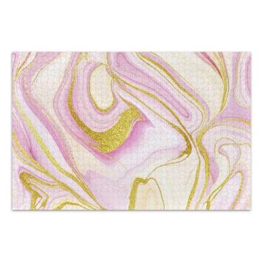 Imagem de Quebra-cabeça 500 peças para presentes de elefante branco adulto quebra-cabeça divertido para adultos decoração de pintura animal rosa macio bege mármore dourado, 51 x 35 centímetros
