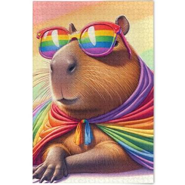 Imagem de Capivara personalizada LGBT Pride Rainbow 500 peças quebra-cabeças para adultos jogo tecnológico quebra-cabeça presentes família diversão quebra-cabeças desenhos animados arte animal, 52 cm x 37,8 cm