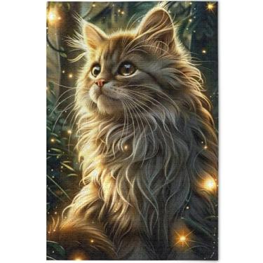 Imagem de Kitties Arte Digital Gato Personalizado Quebra-cabeça 1000 peças para adultos Cena Elefante Branco Natureza Cenário Animal Artwork, 75 cm x 50 cm