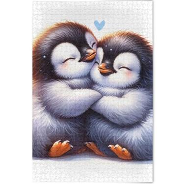 Imagem de Quebra-cabeça de animal fofo pinguim personalizado para adultos 500 peças jogo engraçado família divertido quebra-cabeça decoração de arte animal, 52 cm x 37,8 cm