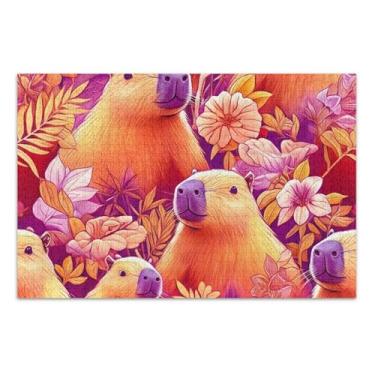 Imagem de Quebra-cabeças para adultos 1000 peças de desenhos animados capivaras fofas arte floral estampa animal divertido brinquedo adulto jogo quebra-cabeça presentes, 75 x 40 centímetros