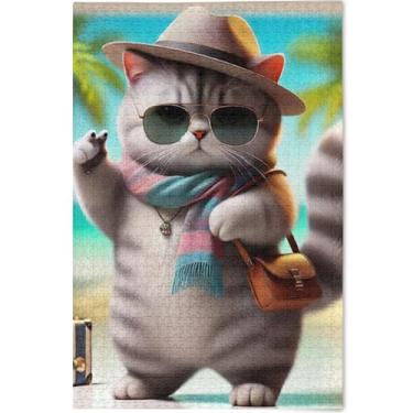 Imagem de Quebra-cabeça de gato de pelo curto britânico fofo adulto 500 peças quebra-cabeça jogo técnico presentes personalizados família diversão arte floral pintura, 52 cm x 37,8 cm