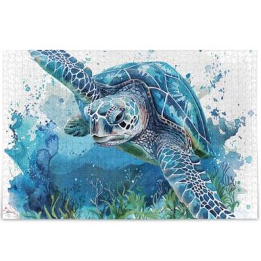 Imagem de Quebra-cabeça personalizado tartaruga marinha azul 500 peças para adultos elefante branco difícil arte animal flor, 52 cm x 37,8 cm