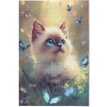 Imagem de Ragdoll Gato Borboletas Fofas Personalizadas Adultos 1000 Peças Quebra-cabeça Jogo Tecnologia Presentes Únicos Divertido Adulto Brinquedo Quebra-cabeça Brinquedo Artwork, 75 cm x 50 cm