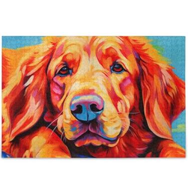 Imagem de Quebra-cabeças Golden Retriever com estampa de cachorro personalizado para adultos 1000 peças decoração de casa arte inverno quebra-cabeças presentes de elefantes brancos, 75 x 50 cm