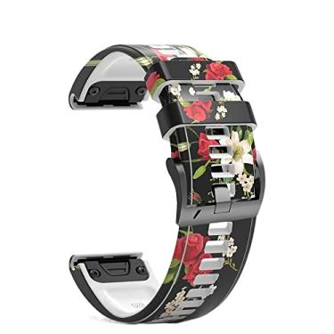 Imagem de KAPPDE Pulseira de relógio inteligente de 22 26 mm para Garmin Fenix 7 7X 6 6XPro 5X 5 Plus 3HR Descent Mk2 pulseira de liberação rápida pulseiras de silicone com impressão (cor: A, Tamanho: 22 mm