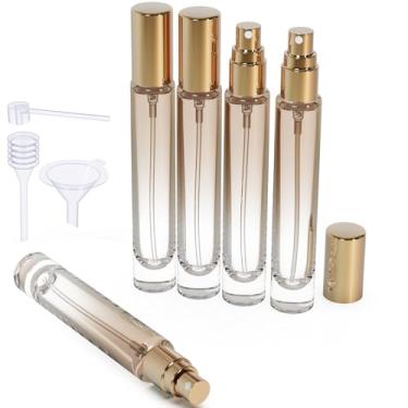 Imagem de Jagolain Mini frasco de viagem de perfume de vidro de 10 ml, atomizador de perfume recarregável, bomba de recarga para recipiente de viagem e saída (marrom)