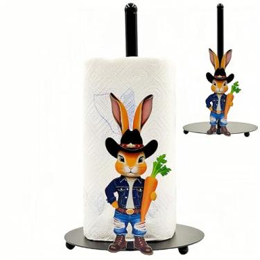 Imagem de Suporte de toalha de papel coelhinho, dispensador de rolo de cozinha fácil de rasgar com uma mão com base pesada, suporte de rolo de torre de papel em pé, decoração de casa de animal fofo para bancada