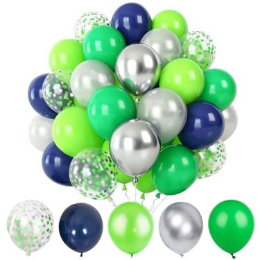Imagem de Balão prata metálico azul escuro verde e balões de confete verde para aniversário, aposentadoria, chá de panela, parabéns, formatura, casamento, aniversário, decoração de festa