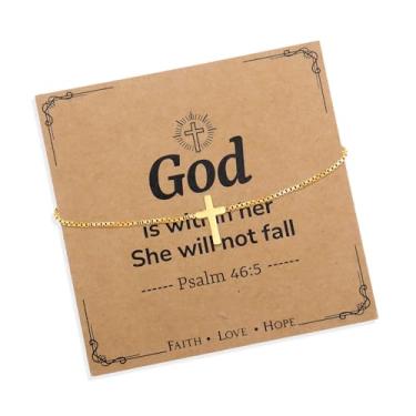 Imagem de Agriajun Gargantilha feminina com cruz dourada para presente cristão, colares de ouro, acessórios religiosos, joias modernas, Aço inoxidável, Sem Pedra Preciosa