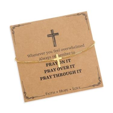 Imagem de Agriajun Gargantilha feminina com cruz dourada para presente cristão, colares de ouro, acessórios religiosos, joias modernas, Aço inoxidável, Sem Pedra Preciosa