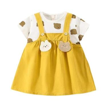 Imagem de Vestido De Algodão Com Estampa De Urso De Pelúcia Para Meninas Bebês, 