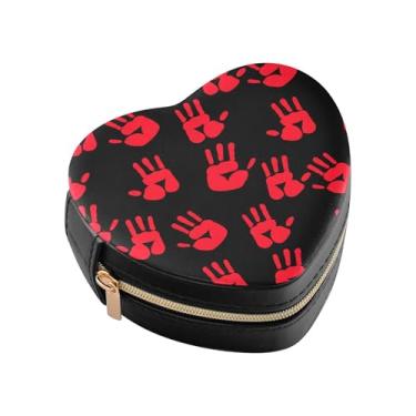 Imagem de Burbuja Mini caixa de joias em forma de coração com impressões de mãos vermelhas de Halloween para mulheres e meninas, estojo portátil organizador de armazenamento para brincos, anéis, colares e