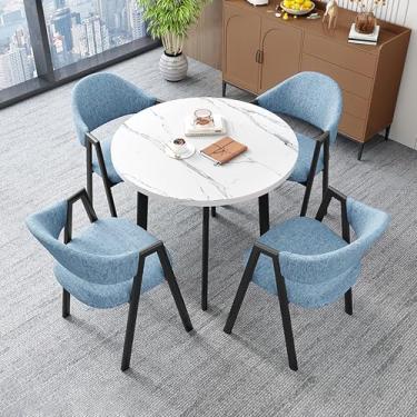 Imagem de Mesa de recepção e cadeiras de conferência, conjunto de mesa de jantar para 4, conjunto de mesa de jantar redonda e cadeira, com 1 mesa e 4 cadeiras, economia de espaço, fácil de montar, para sala de