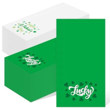 Imagem de 40 guardanapos de papel de dia de São Patrício toalha de mão de papel trevo branco verde toalha de mão descartável trevo da sorte guardanapo de convidado para decoração de mesa suprimentos de festa 10