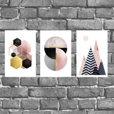 Imagem de Kit 3 Placas Decorativas Geométricas Rosês 18X27Cm