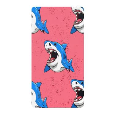 Imagem de Blueangle Lençol de berço padrão para berço infantil - Lençóis de algodão macio e respirável com tubarões de desenho animado (438)