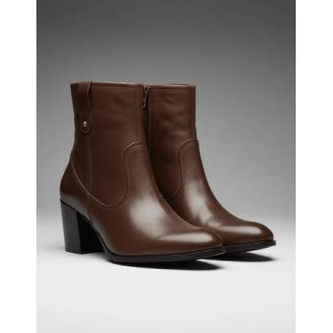 Imagem de Bota Curta De Salto Ziper Lateral Em Couro Tamarindo - Flor d'couro, 3